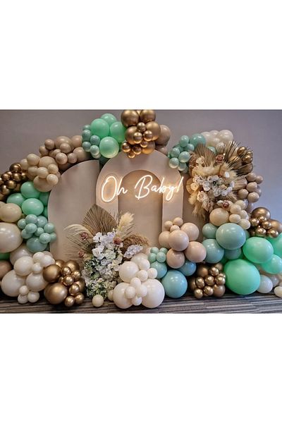 Çemrek Süs Parti Winter green mint milk coffee gold balloon chain set 100 pieces