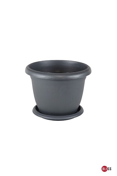 Bliss Antrasit Dekoratif Tabaklı Küçük Boy Villa Saksı 3,7 Lt