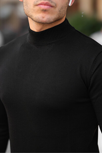 Ser Joven Чоловічий чорний светр з напівкоміром та облягаючим кроєм