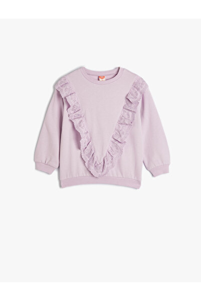 Koton Mikina Dlouhý rukáv Crew Neck Ruffle Detailed Cotton Raised