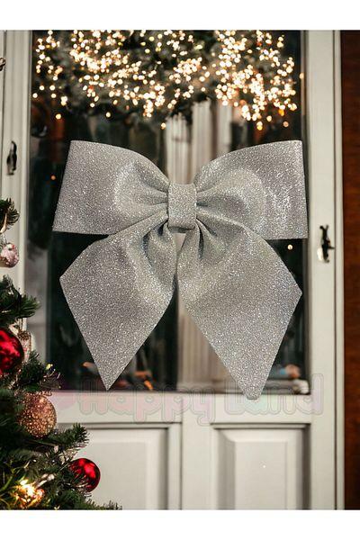 Happyland Christmas Ornament Eva Silver Bow Small Christmas Decor 20 Cm Christmas Tree Ornament
