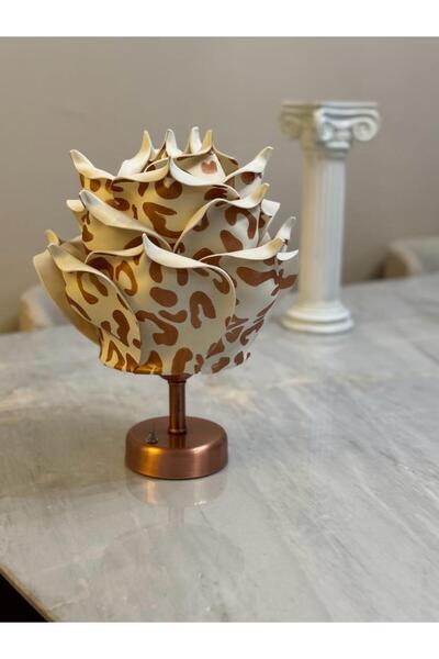 Maison Avf Leopar Desen Eva Gül Tasarım Kablosuz Masa Lambası - Alt Bakır