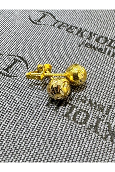 MaGold Klasik Nohut 6 mm Vidalı Küpe Kalemli 14 Ayar Altın