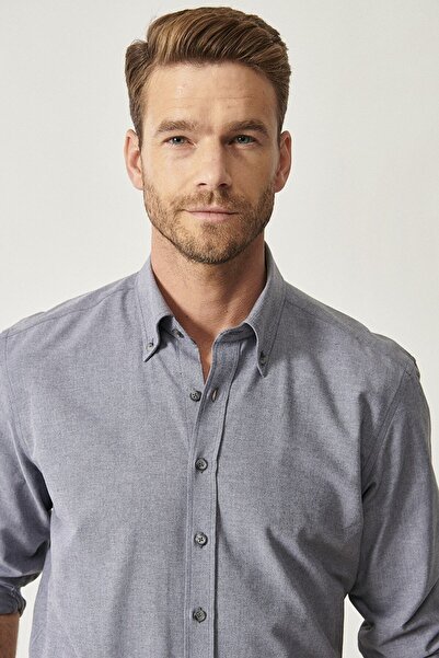 AC&Co / Altınyıldız Classics Men's Anthracite Button Collar Tailored Slim Fit Oxford Shirt