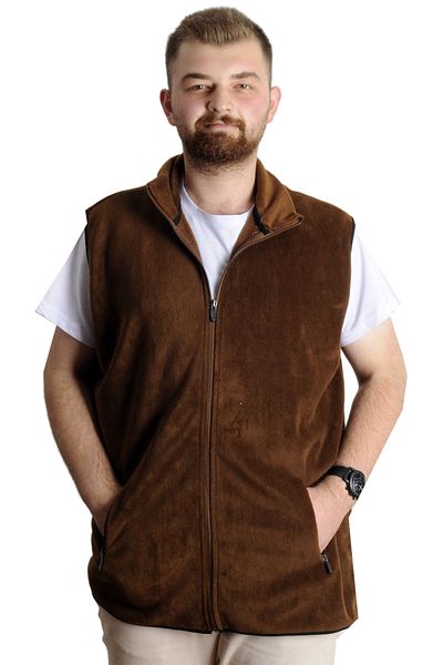 ModeXL Mode XL ανδρικό φλις γιλέκο με φερμουάρ γιακά 22549 Καφέ