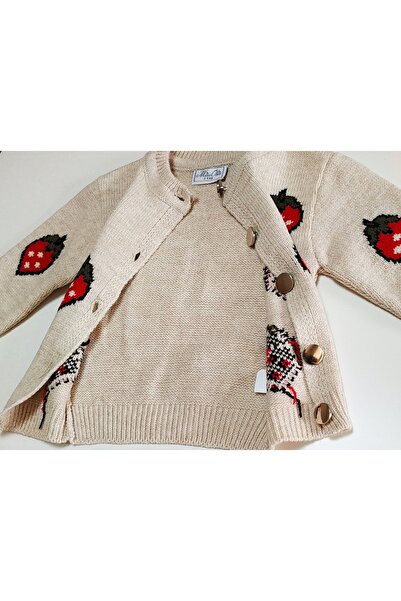 babymarkt Girl's Buttoned Front Strawberry Knitwear Cardigan Tulle Lined Skirt Double Suit