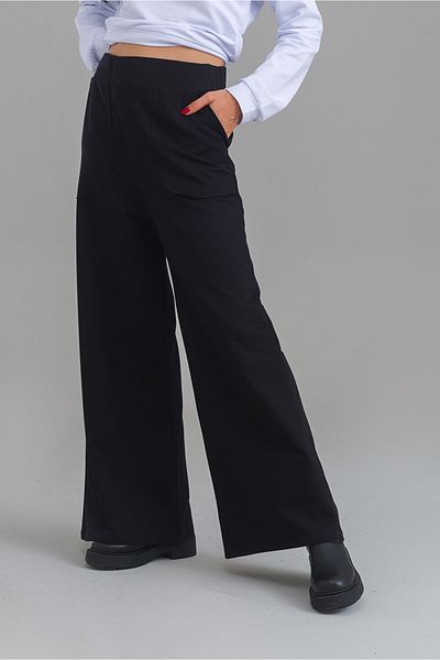 Bold & Young Women's Black Color Viscose Polyester Lycra Pocket Wide Leg Elastic Waist Pants