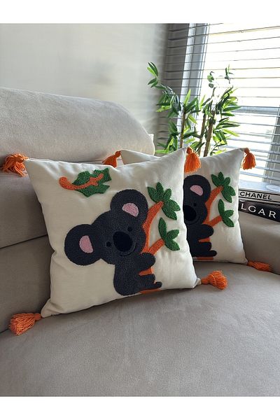 en gözde home 2 Pieces Koala Throw Pillow Cover with Punch Embroidery