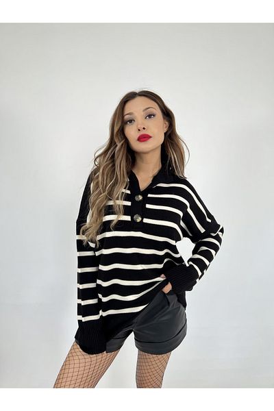 Secret Passion Lingerie Pulover de tricotaj largi cu dungi cu nasturi de sezon nou FM-3835