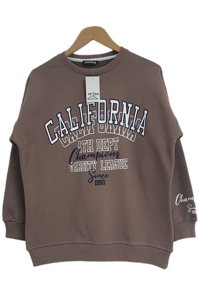 Moda Işık Φούτερ ανοιχτό καφέ χρώμα Καλιφόρνια με στάμπα με 3 νήματα χωρίς ράχη Πλήρωμα λαιμόκοψης