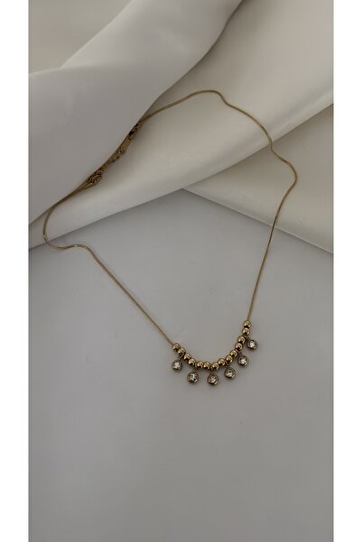 Opia JEWELRY - Top Top Zirkon Boncuklu Minimal Çelik Kolye