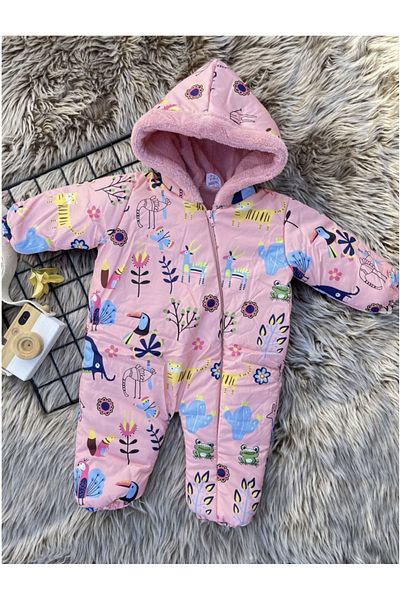 skycott Baby Girl Printed Winter Cotton Footless Cosmonaut Jumpsuit ( Pink )