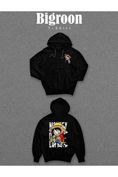 BIGROON One Piece King Monkey D.Luffy - سويت شيرت بغطاء للرأس للجنسين
