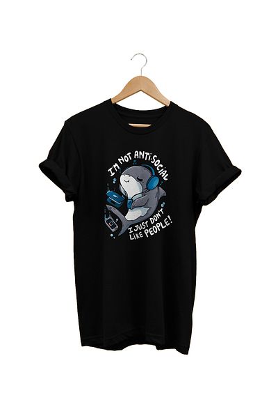 remonz Μπλουζάκι Antisocial Dolphin με στάμπα μαύρο, 100% βαμβακερό Basic (κανονικό μέγεθος)