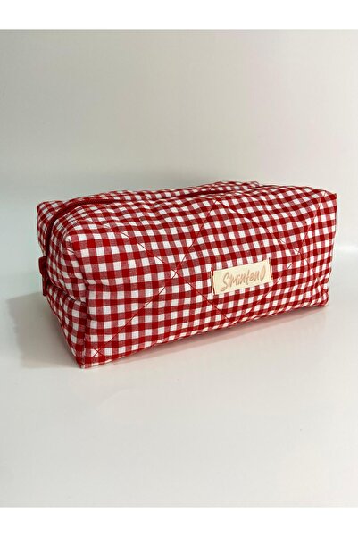 Siminten Büyük Boy Kırmızı Pötikare Desenli İçi Astarlı Seyahat Bakım ve Maky...