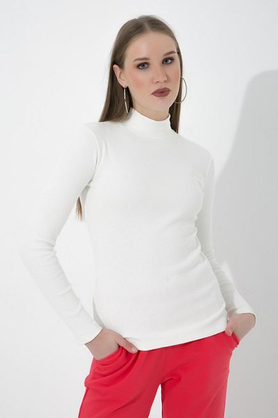 OENDO Half Fisherman Ribbed Knitted Lycra Basic Ecru Blouse Nd-26214