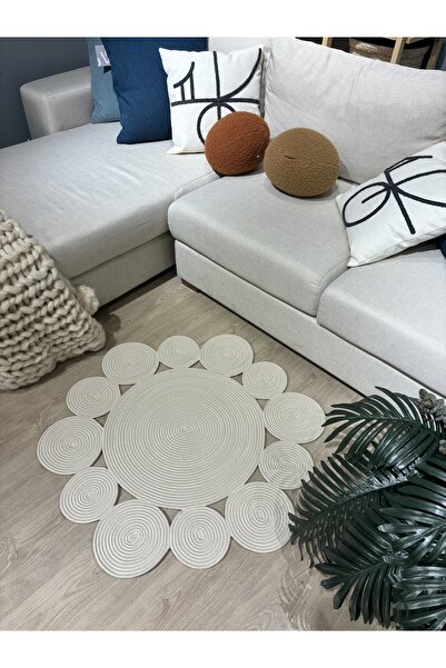 MaVaux Rhea Jüt Hasırlı El Örgüsü Kilim Halı Hasır Yuvarlak