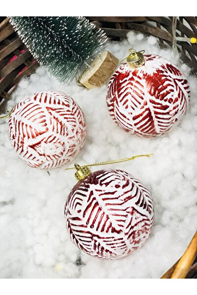 Derin Düşler Christmas Pine Tree Ornament Red White Ball Ornament 8 cm Pack of 3 Red White Cici Ball