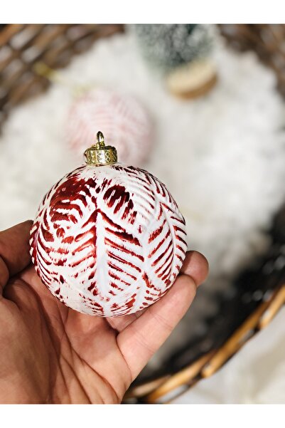 Derin Düşler Christmas Pine Tree Ornament Red White Ball Ornament 8 cm Pack of 3 Red White Cici Ball