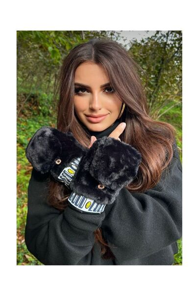 EBMER siyah renk peluş eldiven peluş kapaklı eldiven