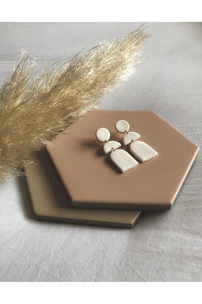 TREND Beige Modern Design Dangle Polymer Earrings