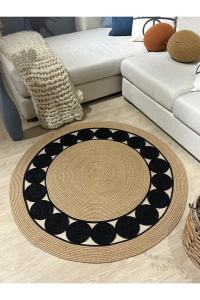 MaVaux Cookie Yuvarlak Jüt Hasırlı El Örgüsü Kilim Halı