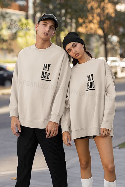 Pear Wear My Boo My Bae Printed Couple Hoodie Unisex Oversize Lover Team Φούτερ 2 τεμαχίων
