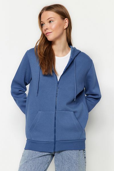 Trendyol Collection Indigó kapucnis oversize/széles szabású kapucnis vastag polár belső pulóver TWOAW21SW0840