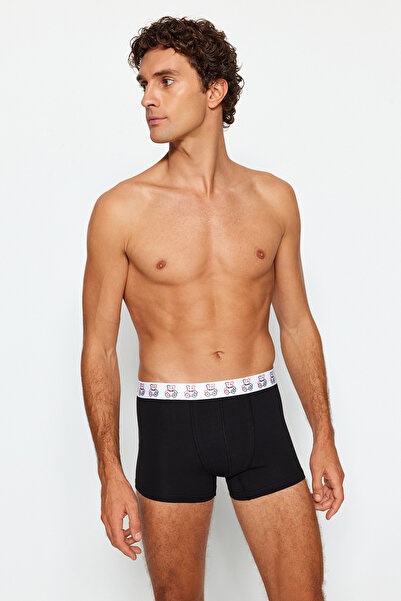 Trendyol Collection Rugalmas pamut 3 páros boxerkészlet - többszínű és mackómintás gumikkal TMNAW24BX00020