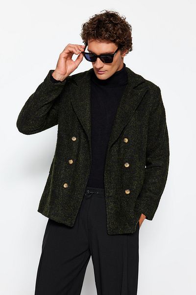 Trendyol Collection Wintermantel in Khaki-Stampfoptik – normale Passform, zweireihiges Design TMNAW21KB0027