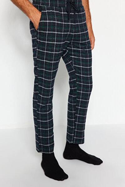 Trendyol Collection Námořnická modrá Zelený kostkovaný Regular Fit Tkané Unisex pyžamové kalhoty Tepláková souprava Tmnaw23Pj00014