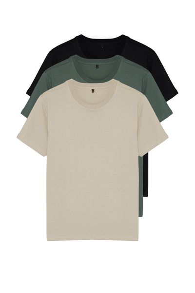 Trendyol Collection Schwarz-Stein-Dunkelgrün Basic Slim/Slim Fit 100 % Baumwolle 3er-Pack T-Shirts TMNSS19BO0007