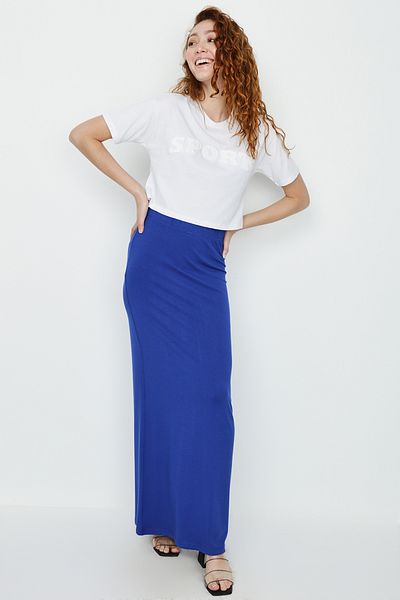 Select Moda Fusta maxi tricotată albastră de damă