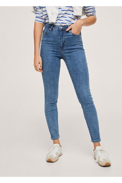 MANGO Woman Blugi skinny cu talie înaltă de damă, albastru plictisitor