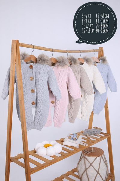 Babyhola 100% Thick Knitwear Inside Velsoft Jumpsuit Girl Boy Baby Kids Hooded Winter Outer Jumpsuit 5712