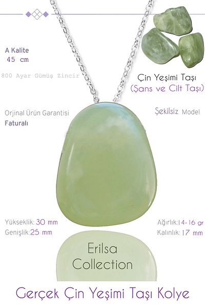 Tesbih Atölyesi Certified Tumbler Model Real Chinese Jade Natural Stone Necklace
