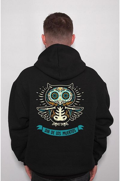 BIGROON Унисекс суитшърт с качулка Owl Dia De Los Muertos