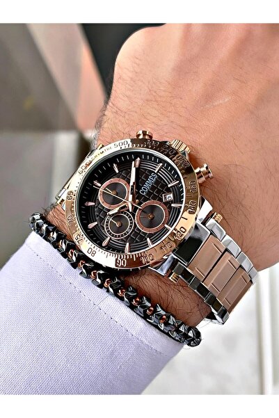 COMMES Çelik Kordon Kronometre Ve Takvimli Gümüş Rose Gold Renk Unisex Klasik Kol Saati Cm1904-srb