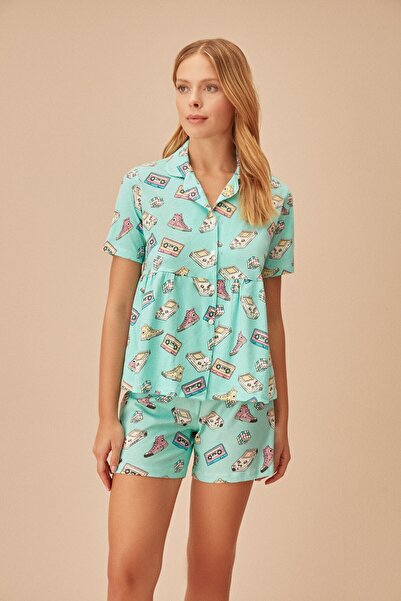 SUWEN Bella Gömlek Yaka Şort Pijama Takımı