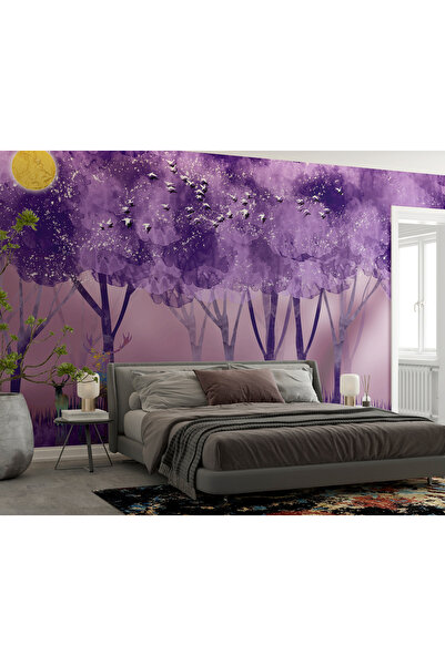 Plustablo Sanat Duvar Kağıdı, Trend Duvar Kağıdı, Lila Geyik Çocuk Odası Duvar Kağıdı