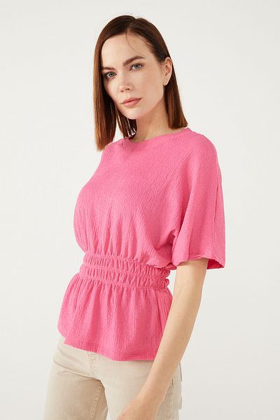 PAULMARK TEXTURED BLOUSE WITH ELASTIC WAIST