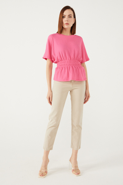 PAULMARK TEXTURED BLOUSE WITH ELASTIC WAIST