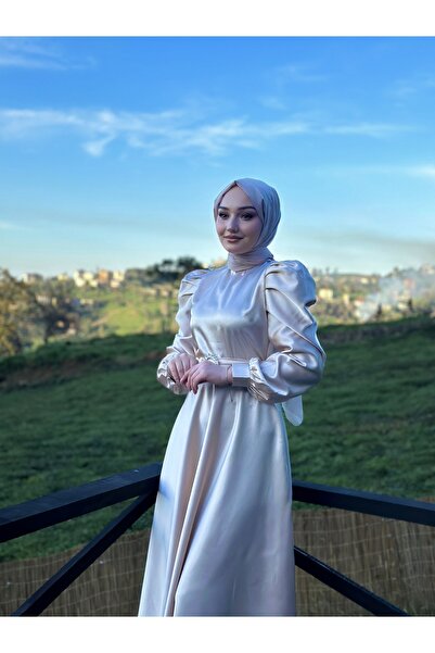 AKELDESİGN HELİS BEJ TESETTÜR SATEN ABİYE