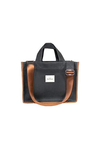 Atelier Bomonti Hishi Rj Tote Bag Anthracite Waxed Canvas Bag Brown Shoulder Strap