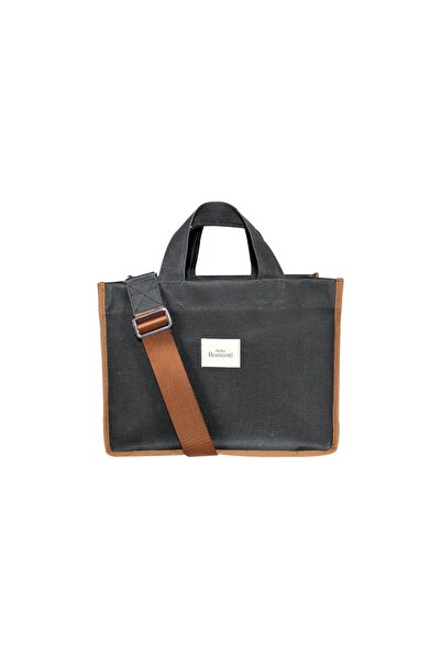 Atelier Bomonti Hishi Rj Tote Bag Anthracite Waxed Canvas Bag Brown Shoulder Strap