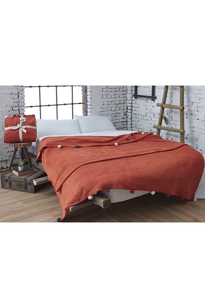 Dolce Bonita Home Double Pompom Pique Blanket 200x220 Tile