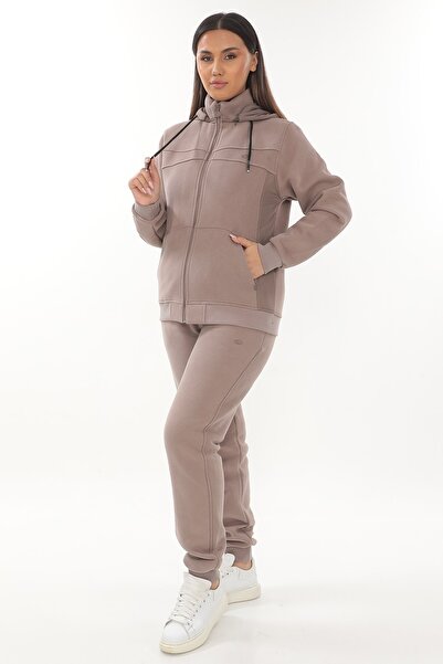 FORE SPORT Battal Women's Mink Zippered 3 Thread Racking Hooded Set