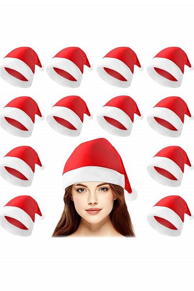 Partifabrik Christmas Hat Plush Santa Hat Party Set of 12