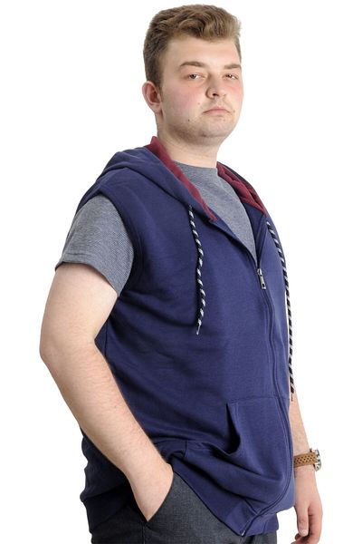ModeXL Mode Xl Ανδρικό γιλέκο μεγάλου μεγέθους με φερμουάρ τσέπης καγκουρό 23620 Indigo