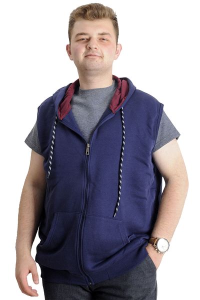 ModeXL Mode Xl Ανδρικό γιλέκο μεγάλου μεγέθους με φερμουάρ τσέπης καγκουρό 23620 Indigo